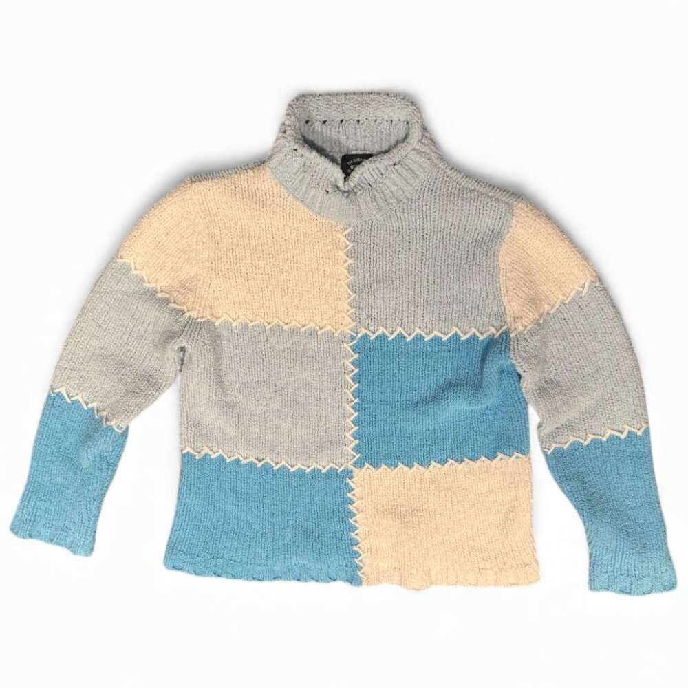 Designers Studio Original Chenille Sweater – Blue & Cream – Size M Cottagecore
